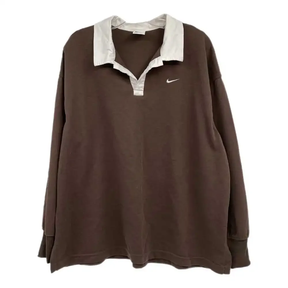 Nike Brown White Collared Long Sleeve Tee | Men’s Medium